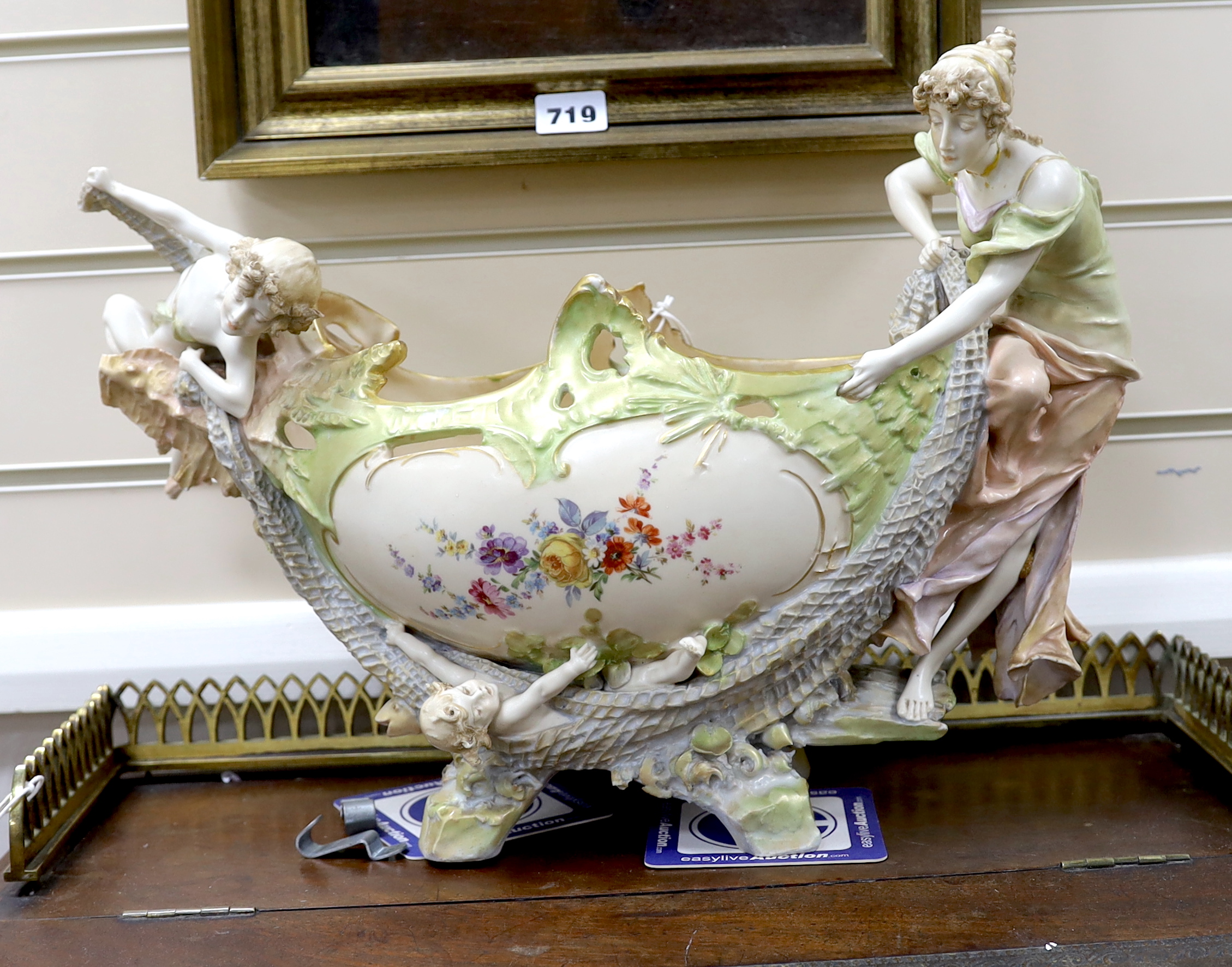 An early 20th century Austrian porcelain figural bowl or centrepiece, 45cm wide